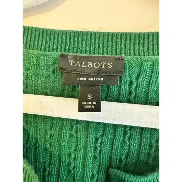 Talbots 100% Pima Cotton Emerald Cable Knit Cardigan Size Small - Picture 3 of 4
